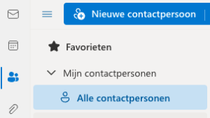 Screenshot van mailserver Outlook waar contactpersonen toegevoegd kunnen worden zodat hun mails niet in de spambox belanden.